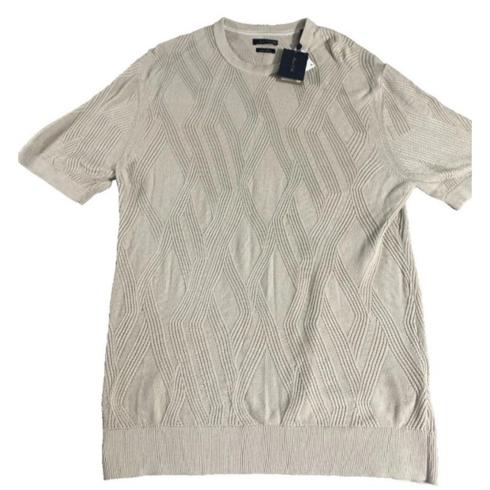 NEW PORTER & ASH Shirt Mens MEDIUM Beige TAUPE Pullover Textured Sweater Modal - Picture 2 of 10